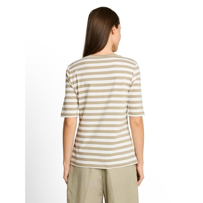 Tom Tailor Damesmode T-Shirt small embroidery Olive white stripe 1051218